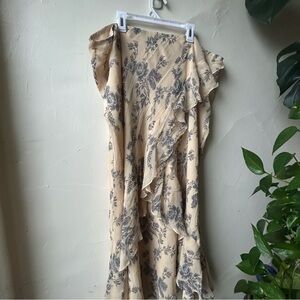 Sold!! Ralph Lauren 100% Silk Cream and Blue Maxi Skirt